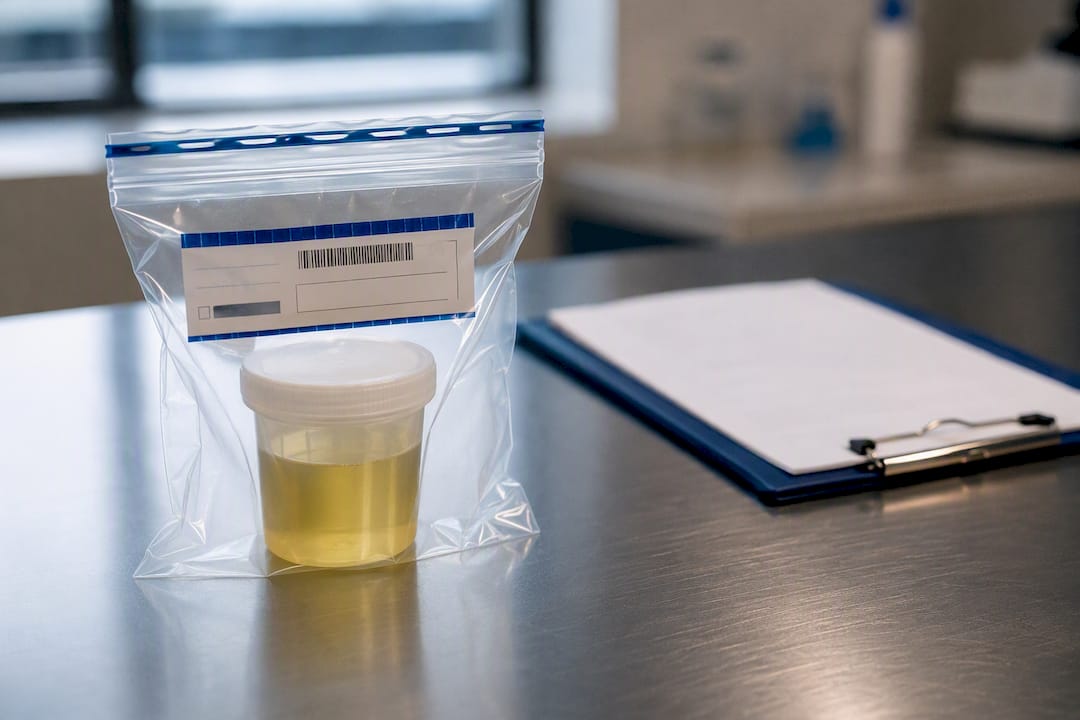 Sealed drug test specimen bag showing chain of custody