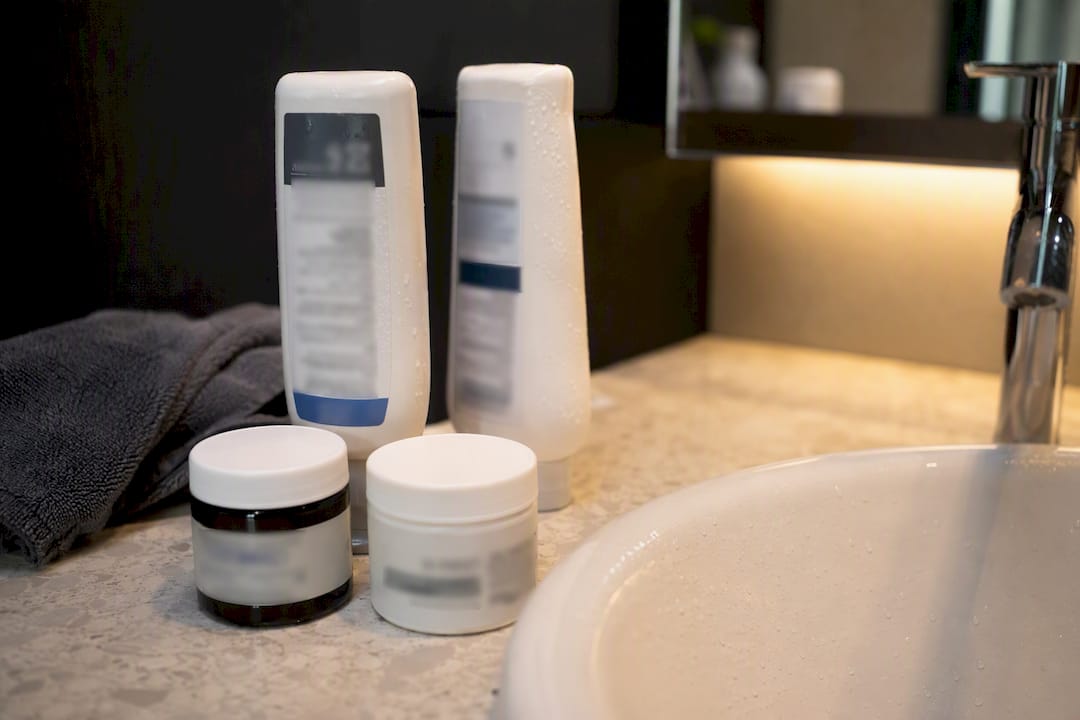 Medicated shampoos and keratolytic products on shelf