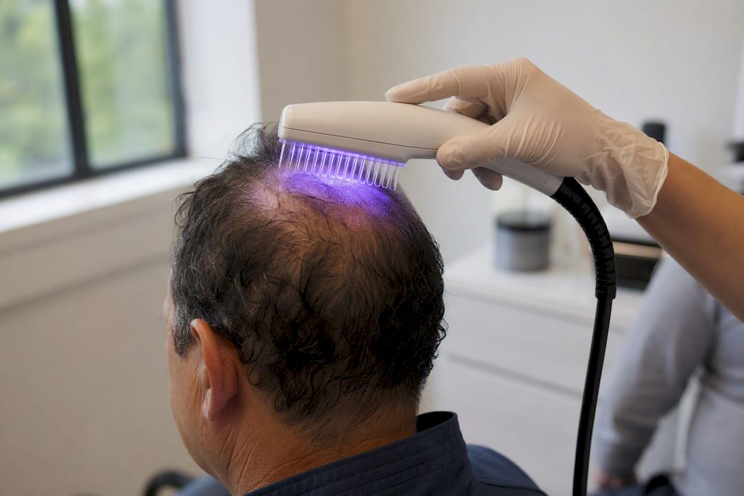 Handheld narrowband UVB device near scalp
