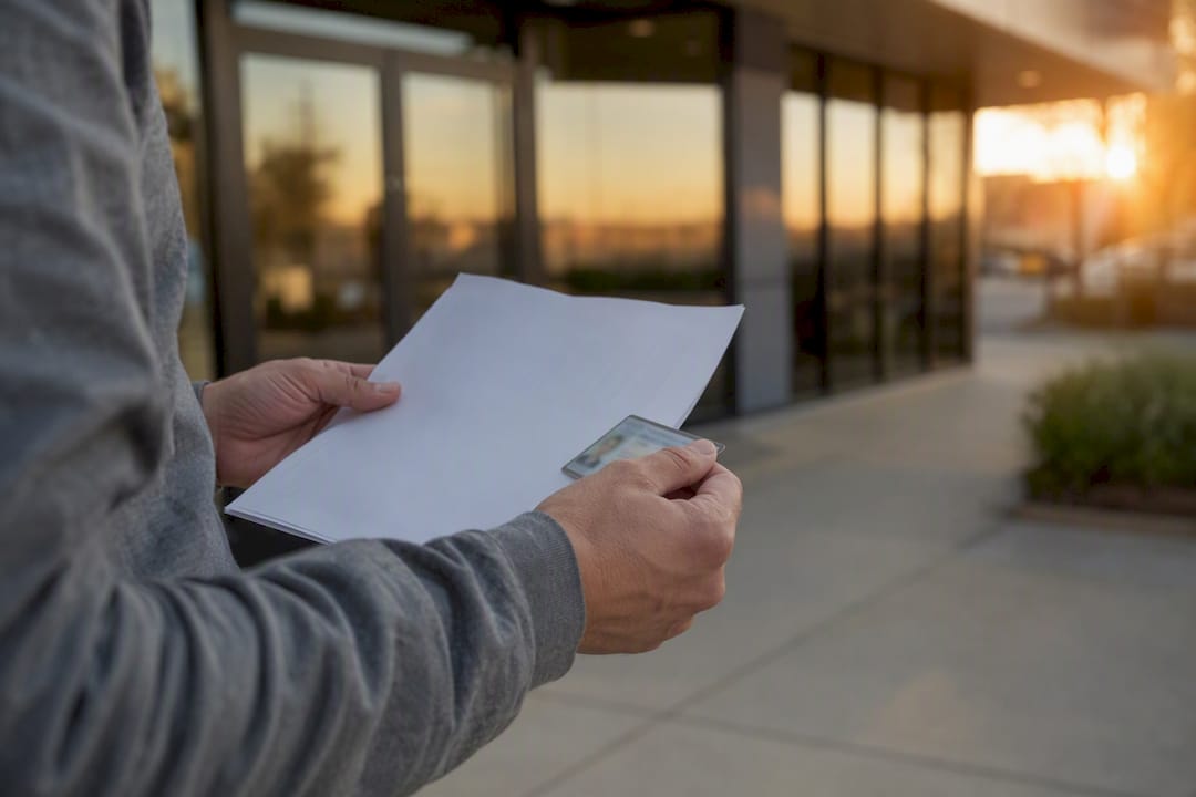 Applicant preparing documents outside scanning center