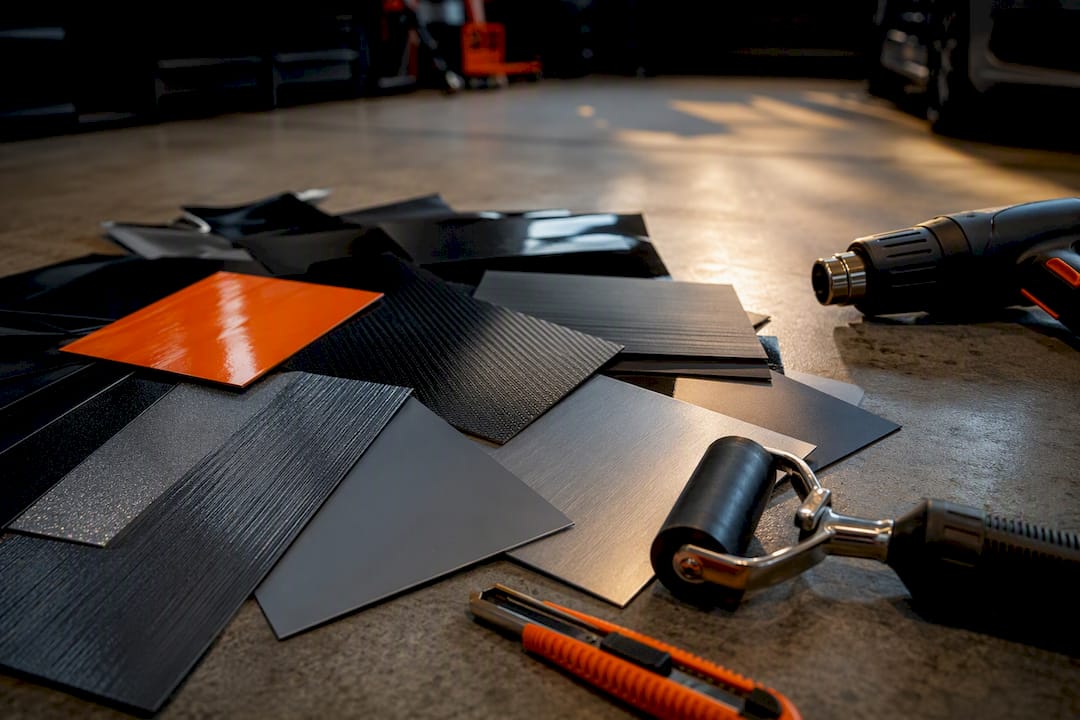 Close-up of vinyl wrap material samples