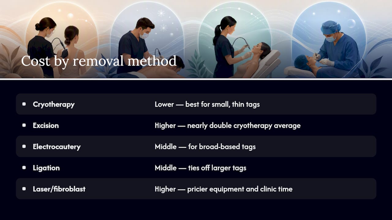 Diagram comparing skin tag removal costs by method