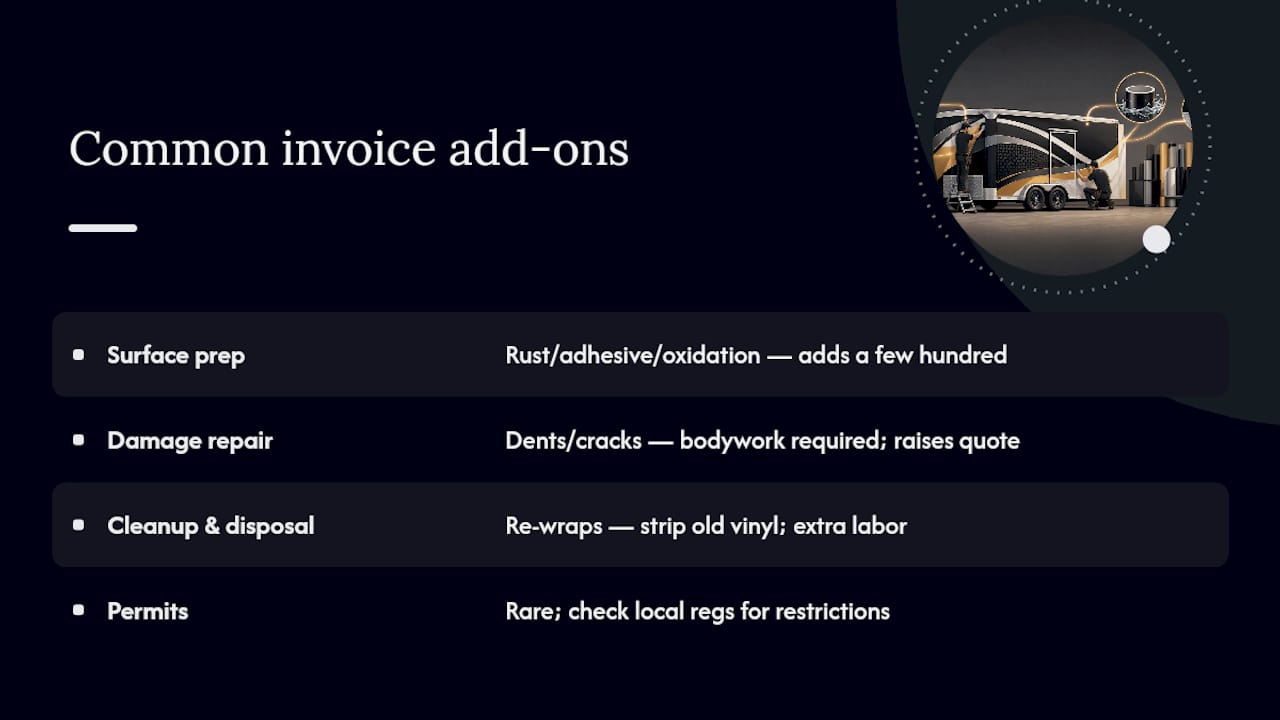 Four potential trailer wrap invoice add-ons