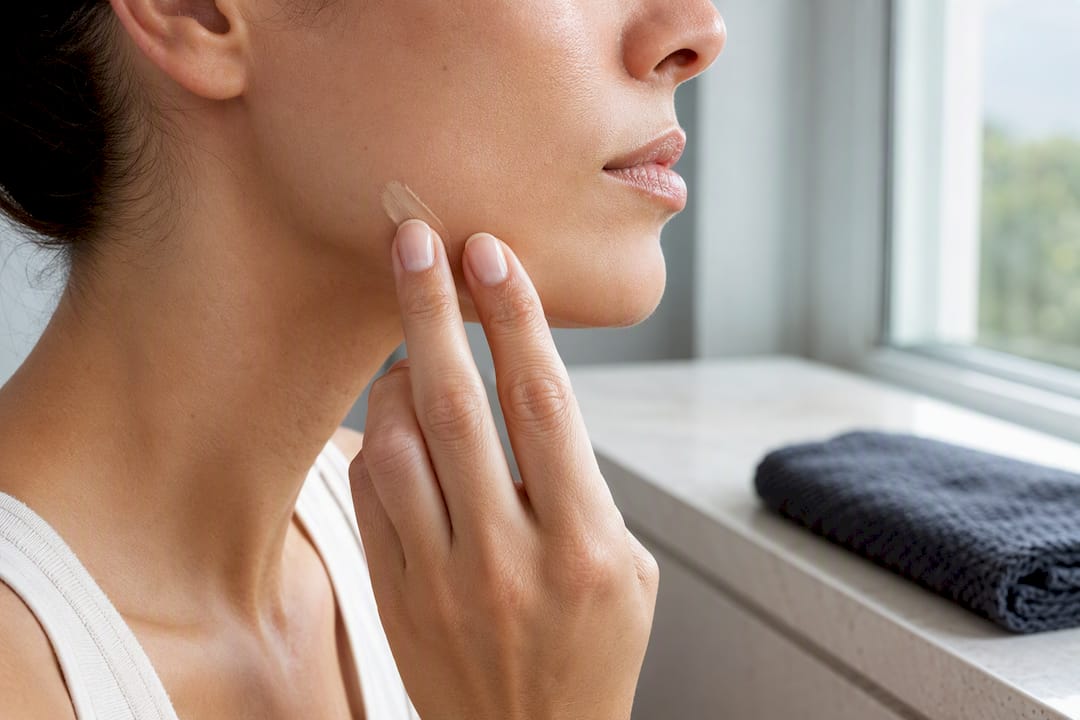 Tinted sunscreen shade tested on jawline