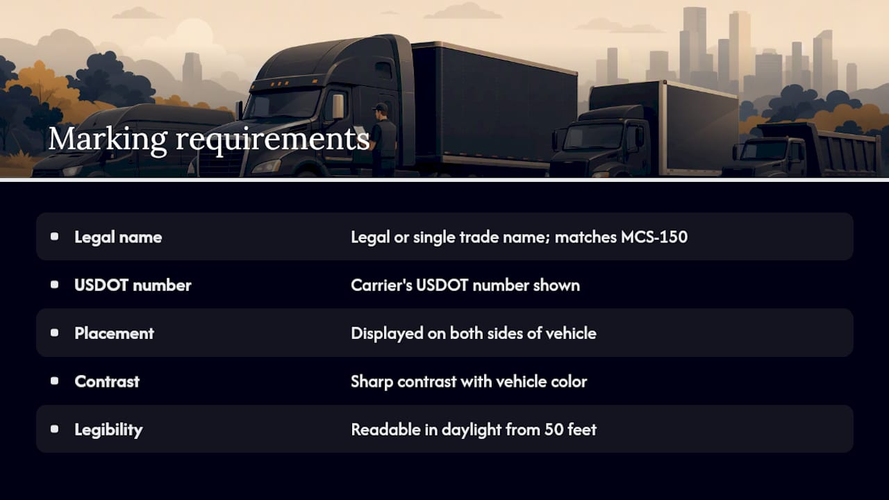 Five USDOT vehicle marking requirements