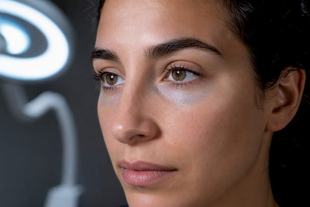 Bluish under-eye discoloration from Tyndall effect