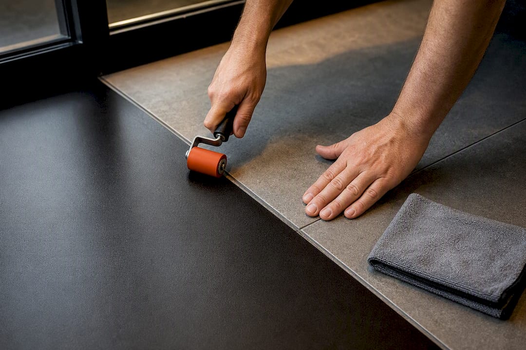 Graphic edge positioned away from grout line