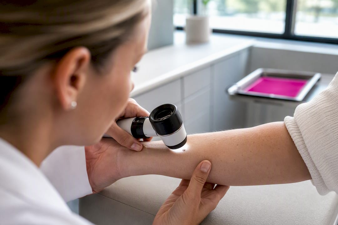 Dermatologist examining a suspicious mole