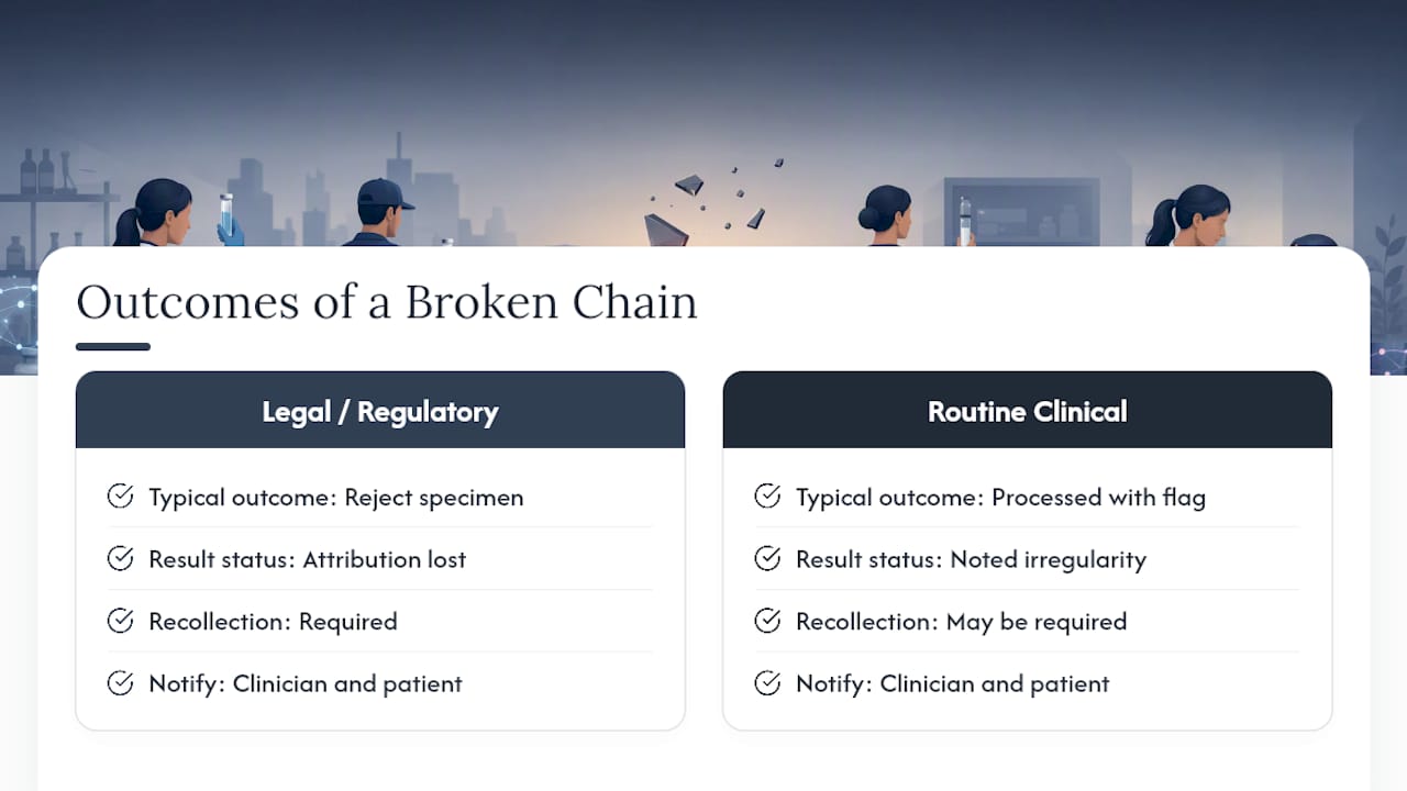 Comparison of specimen custody break outcomes