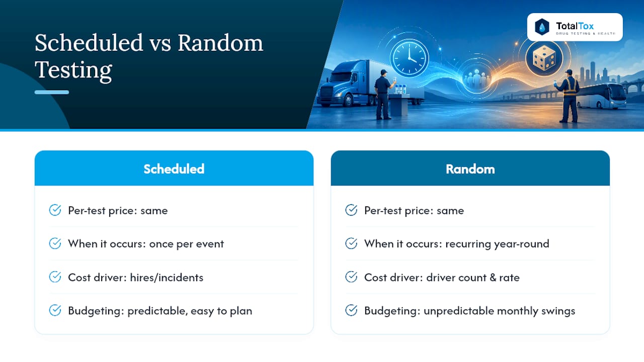 Does Random Testing Cost More Than Scheduled Testing? — overview diagram