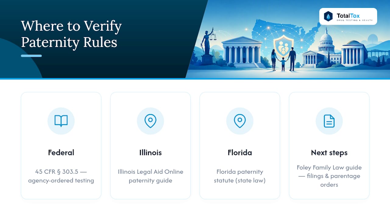 Where to Verify Paternity Testing Rules and Costs — overview diagram
