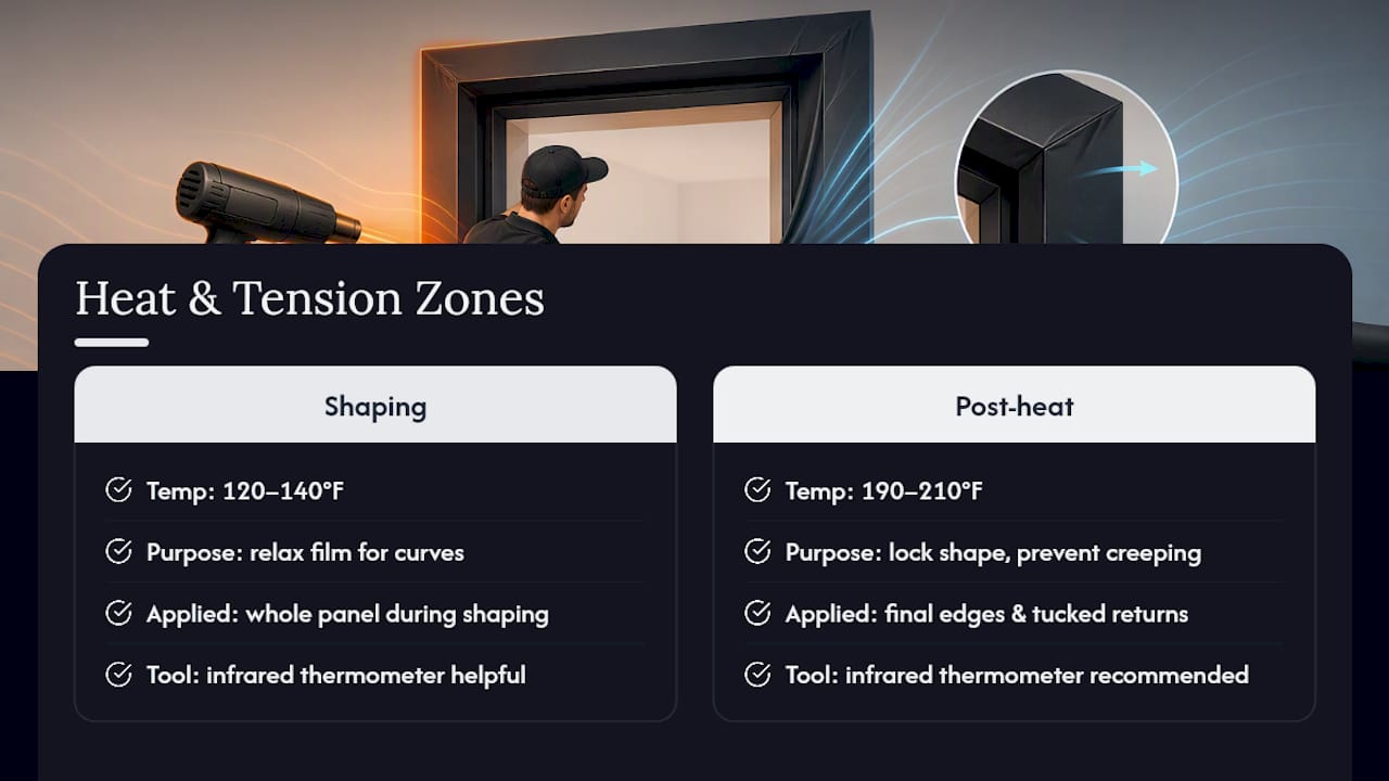 Two-stage heat ranges for jamb wrapping