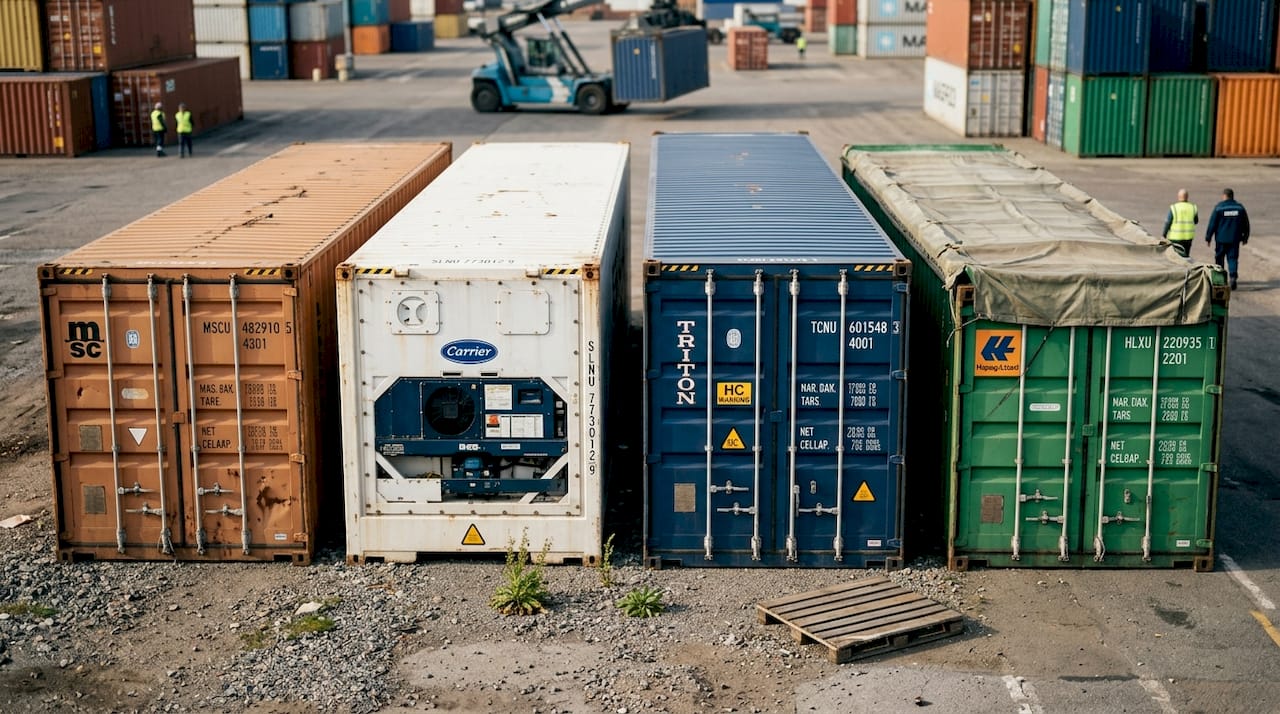 Types of shipping containers in depot yard