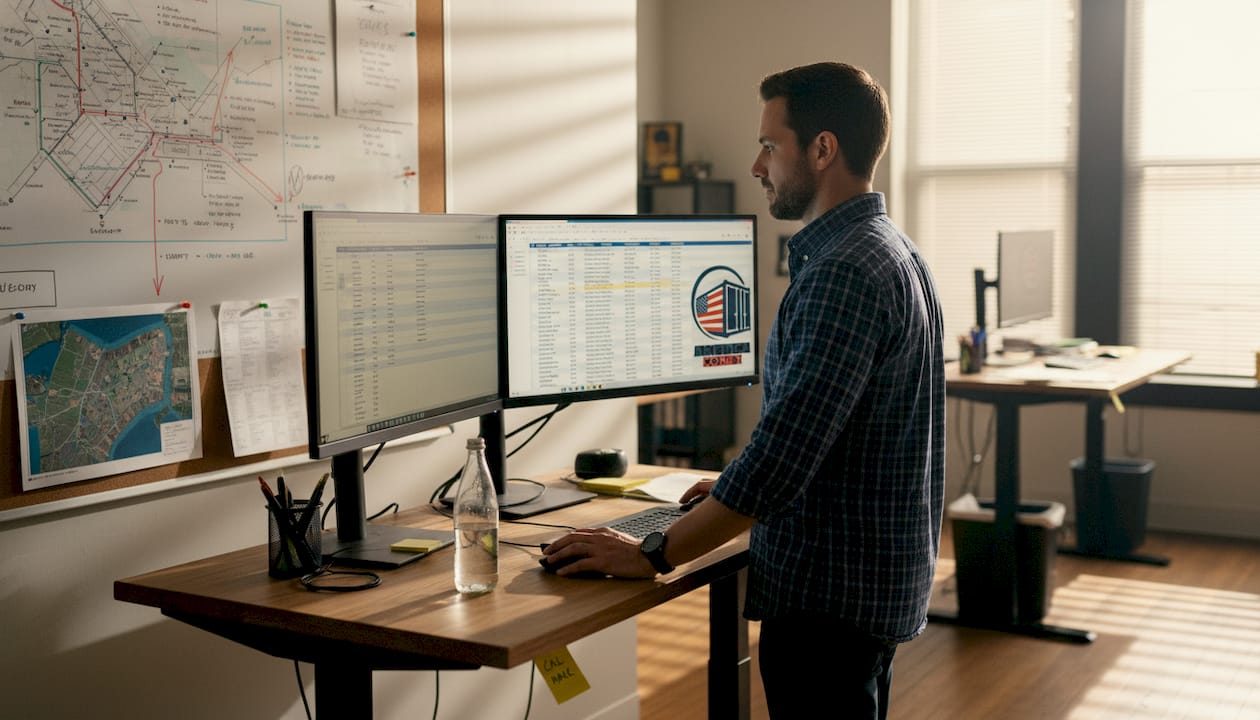 Logistics manager reviews container delivery schedule