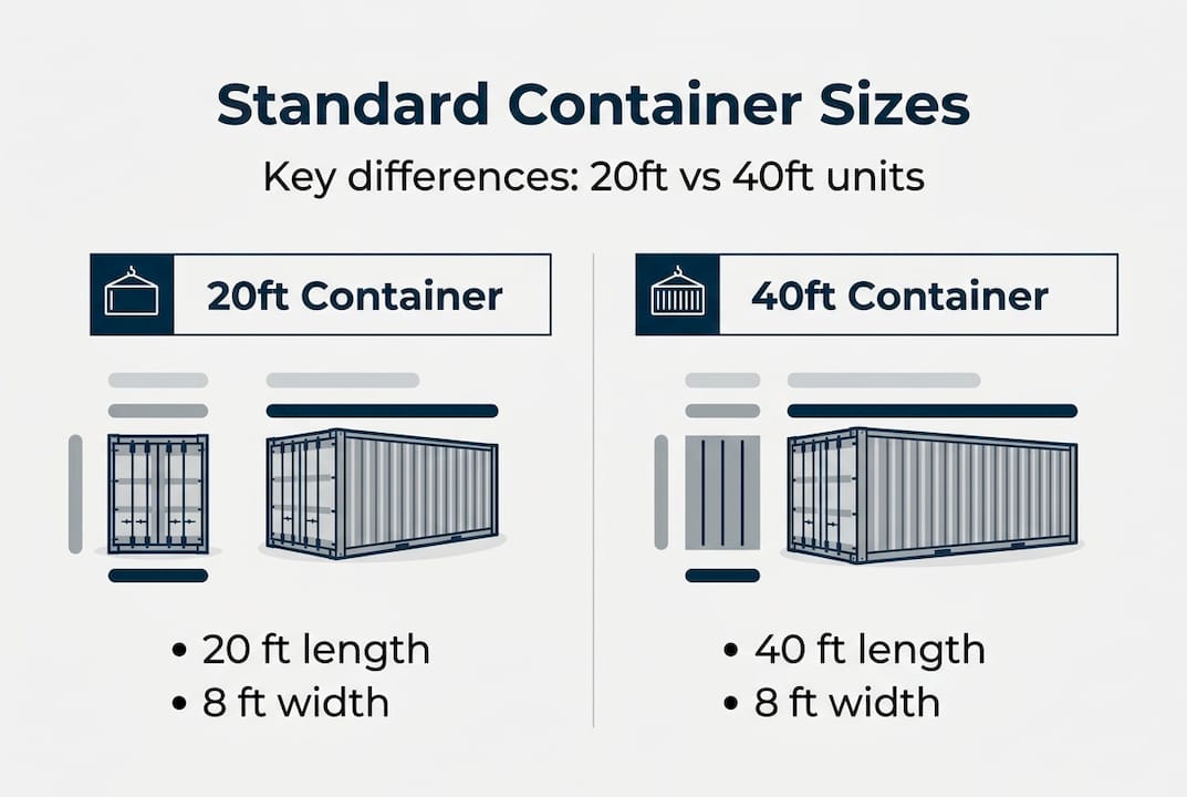 Infographic comparing 20ft and 40ft container sizes