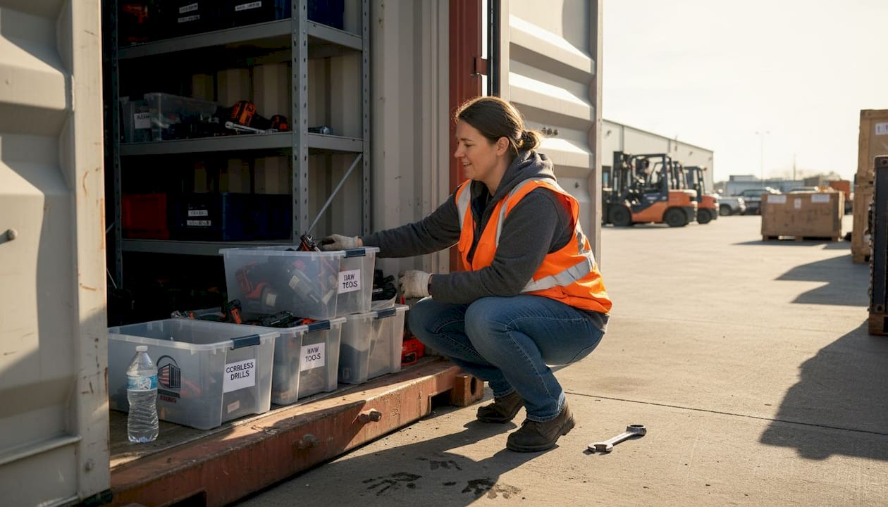 Manager organizes gear by open container