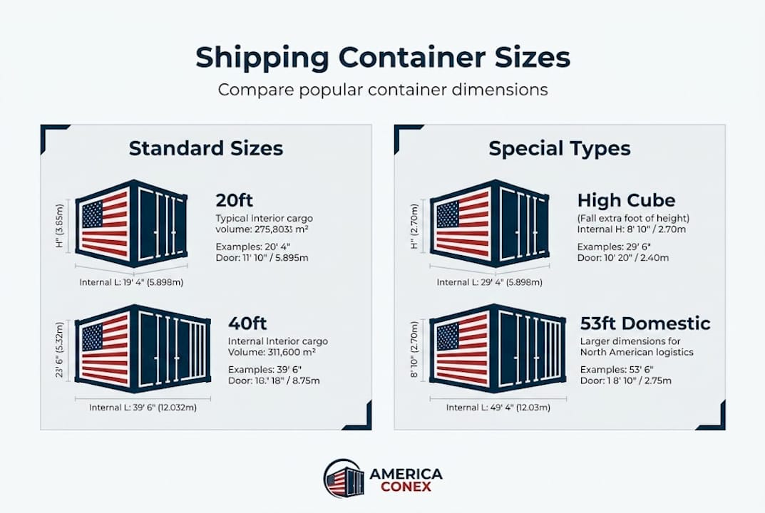 Infographic comparing shipping container size types
