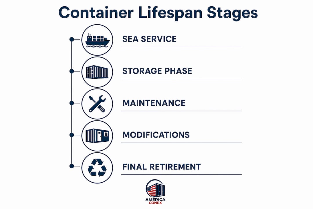 Infographic outlining key stages of container lifespan