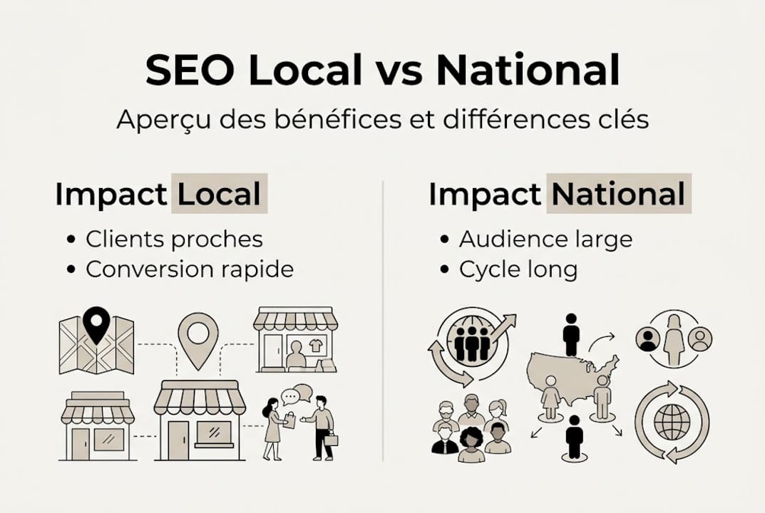 Infographie : avantages du référencement local comparés au référencement national