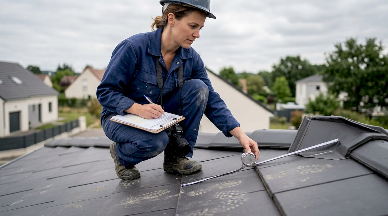 Contrôle de la conformité de la toiture selon les normes DTU réalisé par une inspectrice