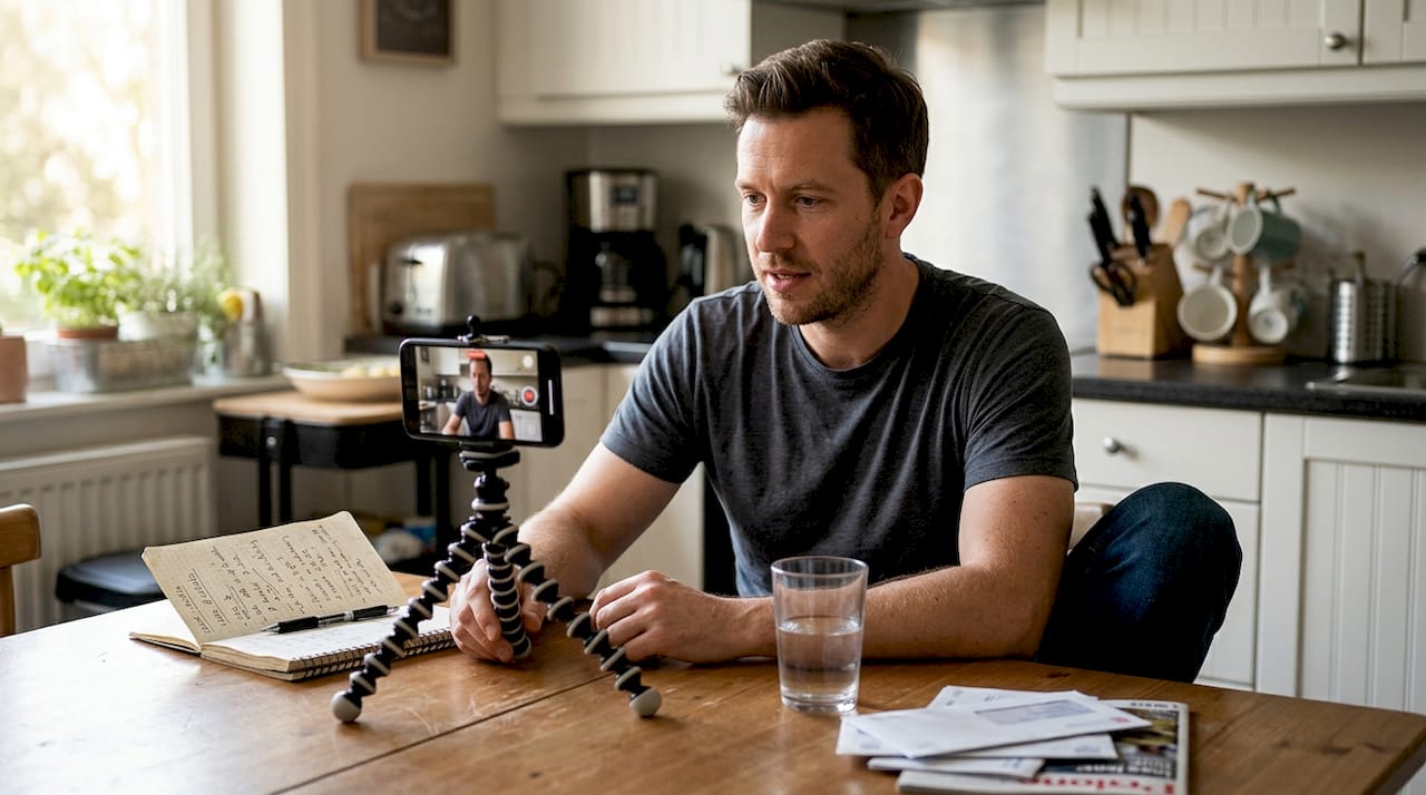 Un homme tourne une vidéo professionnelle avec son smartphone.