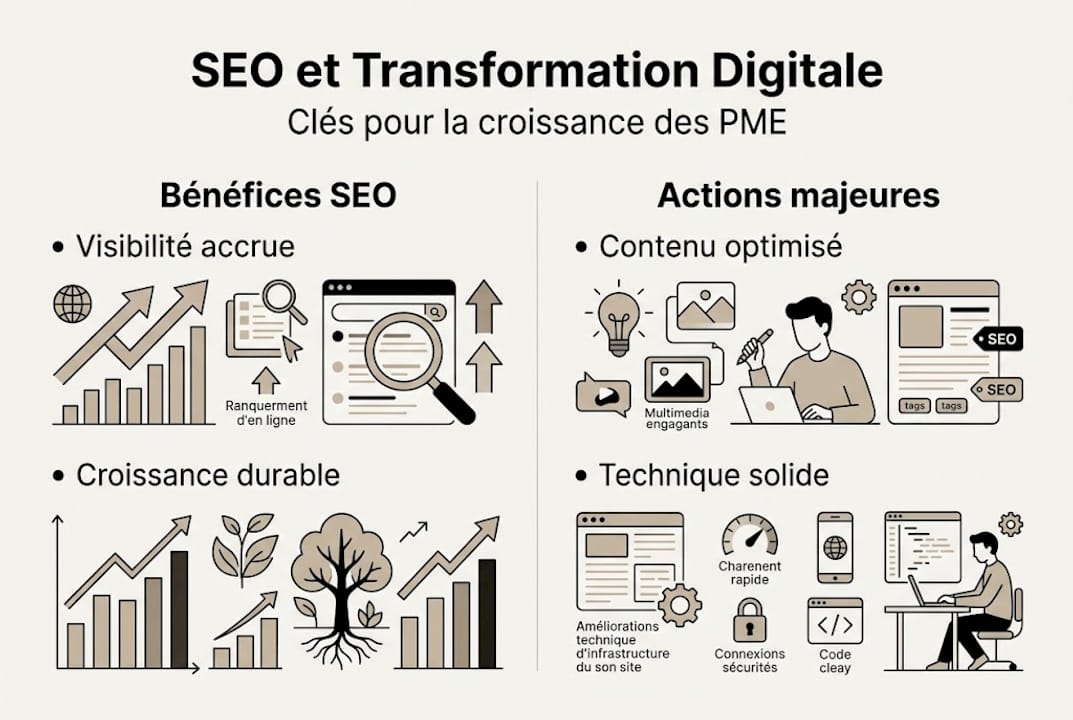 Vue d'ensemble illustrée du rôle du SEO pour les petites entreprises