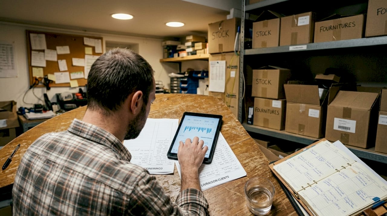 Un commerçant consulte et analyse les statistiques de ses réseaux sociaux directement sur sa tablette.