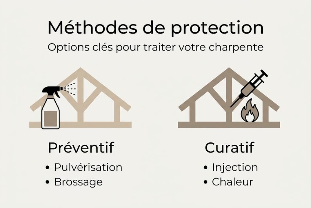 Infographie : les différentes solutions pour protéger une charpente en bois