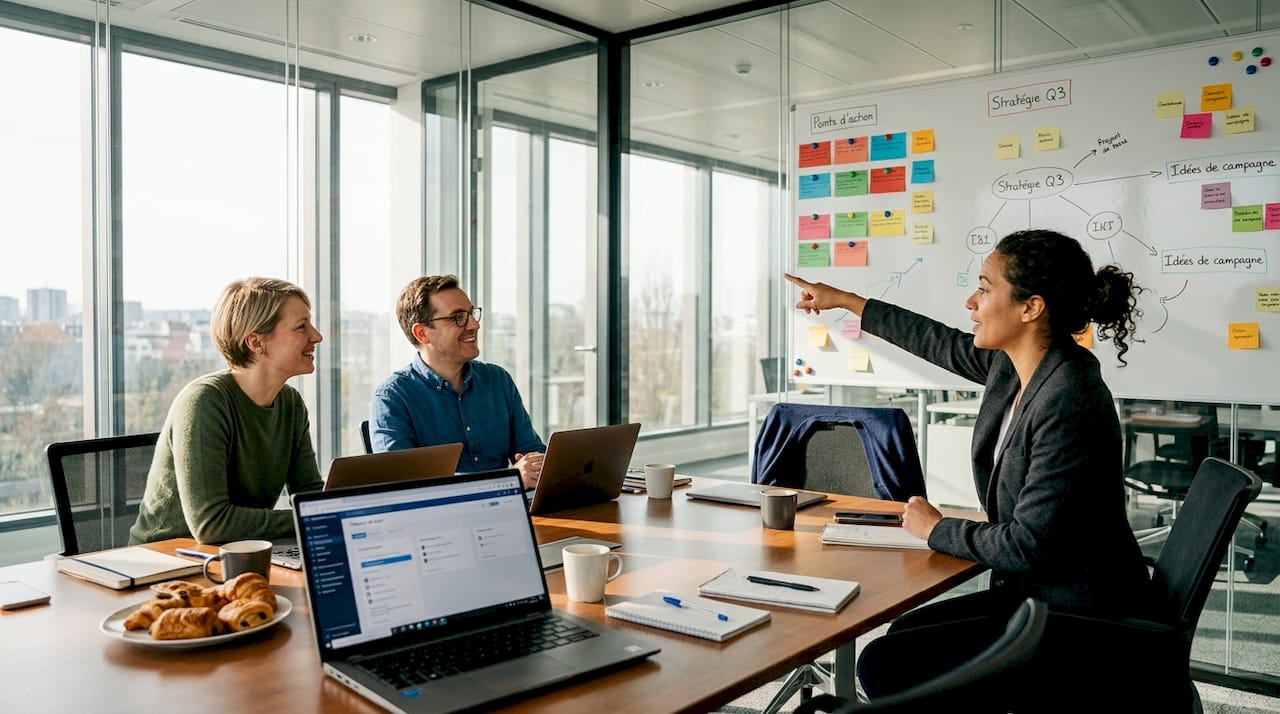Des collaborateurs qui travaillent ensemble lors d’une activité d’équipe
