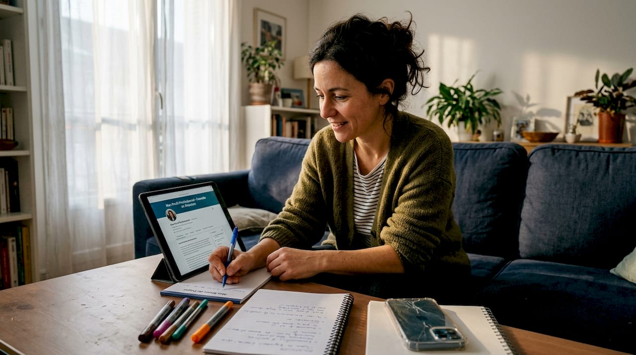 Un professionnel en train de mettre à jour le profil de son entreprise depuis sa tablette.