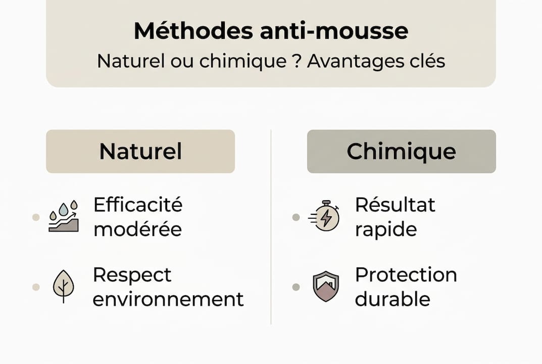 Infographie : panorama des différentes solutions pour éliminer la mousse sur votre toiture
