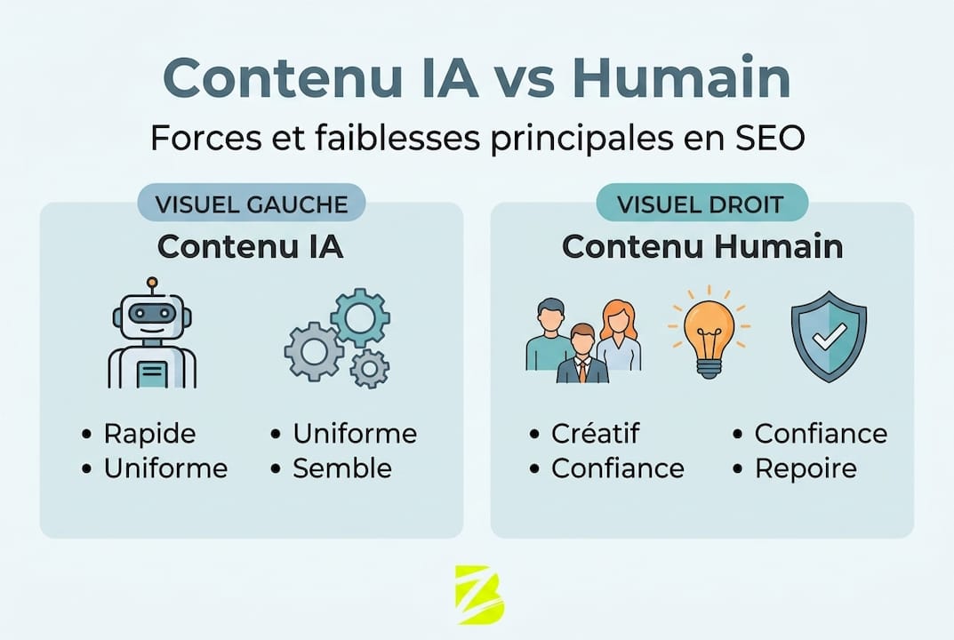 Infographie : analyse comparative entre contenus SEO rédigés par l’IA et par des humains