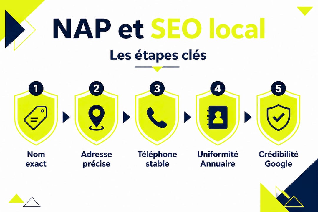Schéma du parcours pour assurer la cohérence du NAP en SEO local