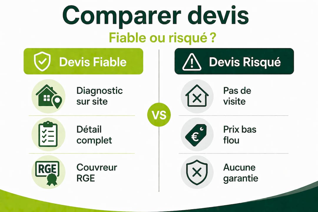Infographie : comparer un devis toiture sérieux à un devis à éviter