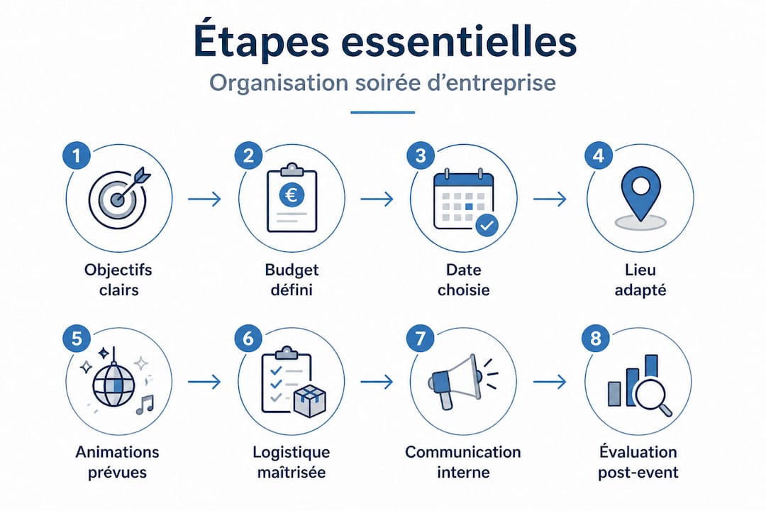 Infographie : les grandes étapes pour réussir l’organisation d’une soirée d’entreprise