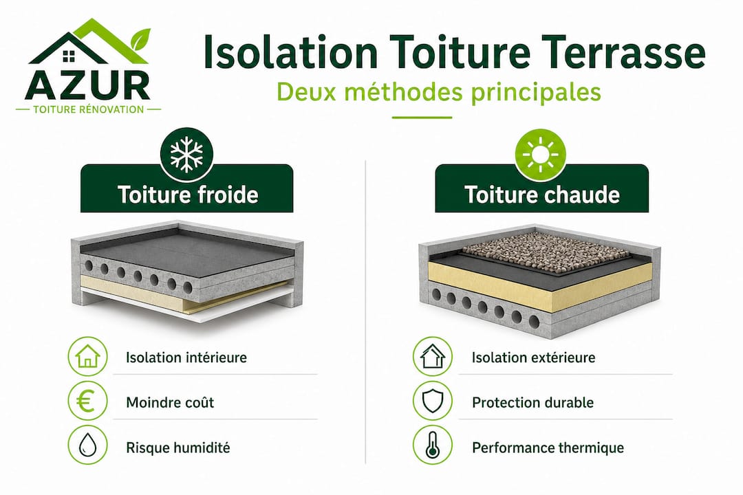 Visuel comparatif des différentes solutions d’isolation pour toiture-terrasse