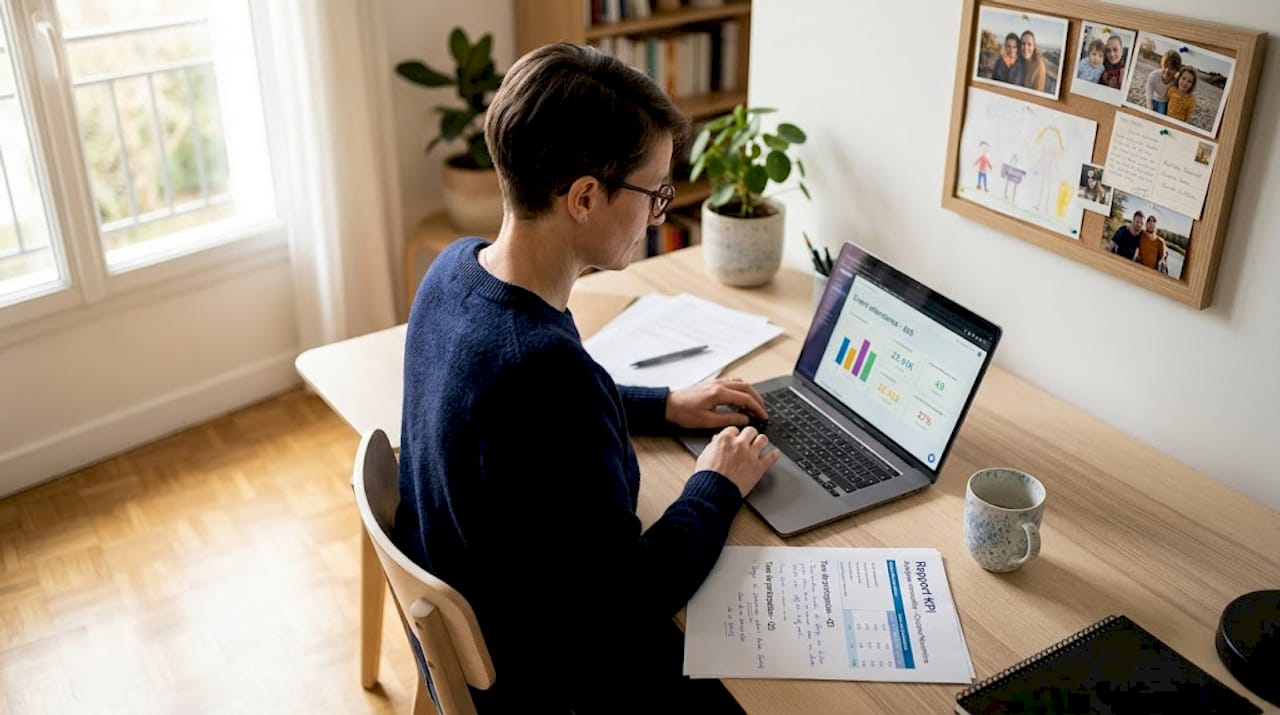 Responsable RH en train d’analyser le rapport de participation aux événements
