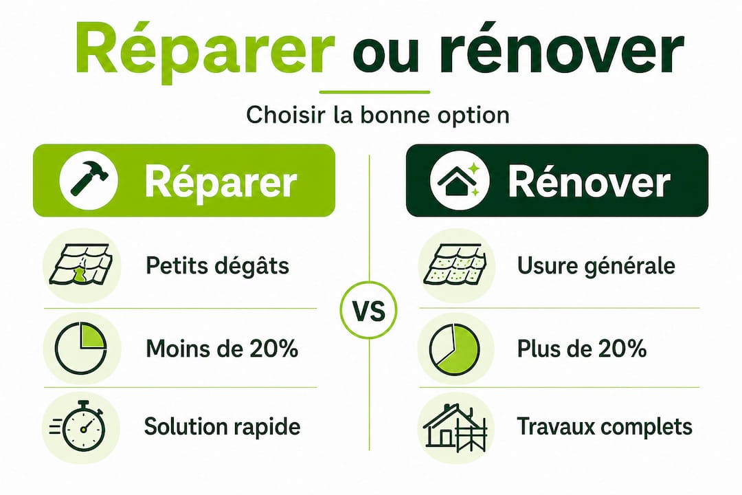 Infographie : faut-il réparer ou refaire entièrement sa toiture ?