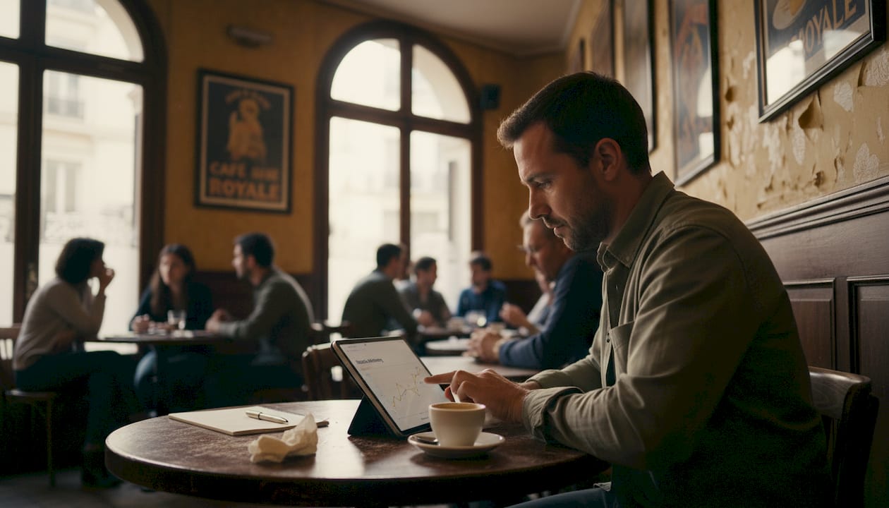 Un chef d'entreprise passe en revue sa stratégie marketing sur sa tablette.