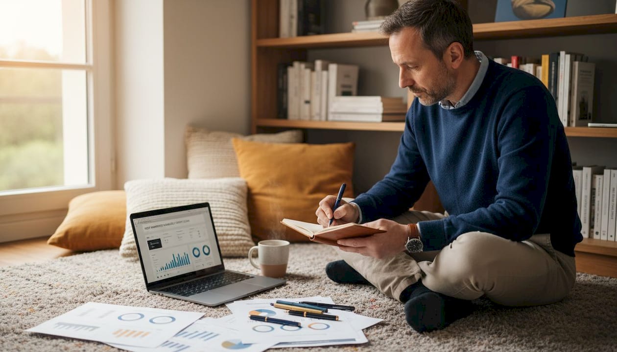 Un homme réalise un audit de stratégie digitale depuis chez lui