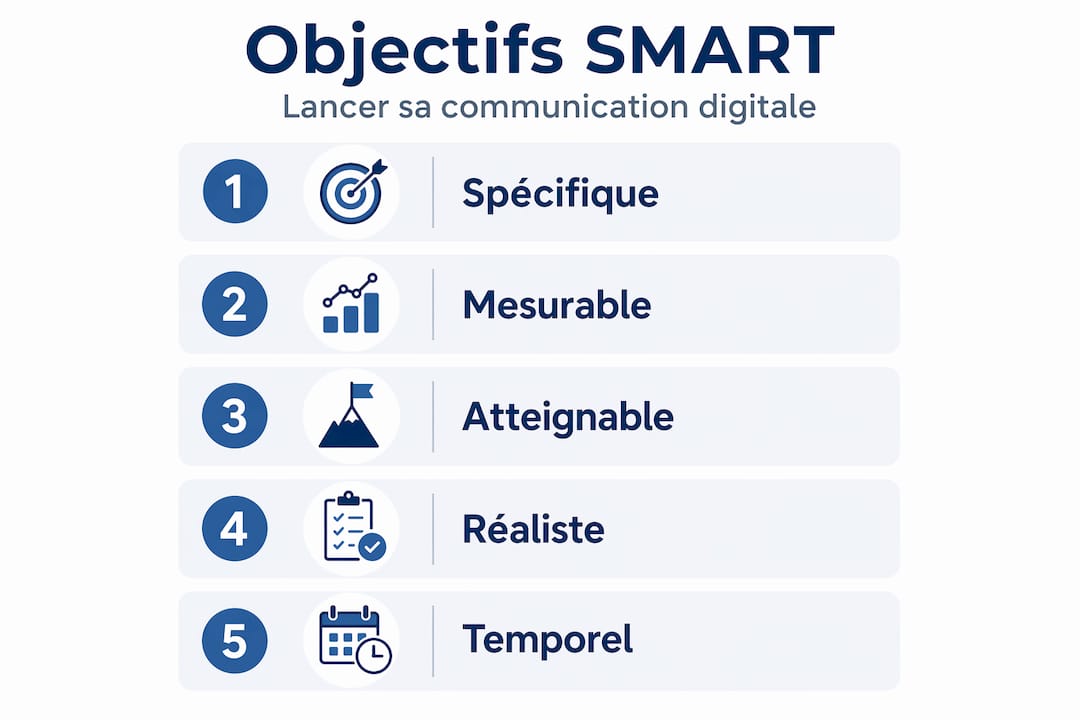 Visuel illustrant les différentes étapes pour définir des objectifs SMART