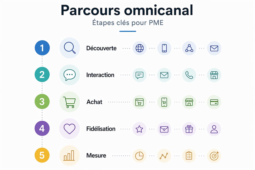 Infographie illustrant les différentes étapes du parcours client omnicanal