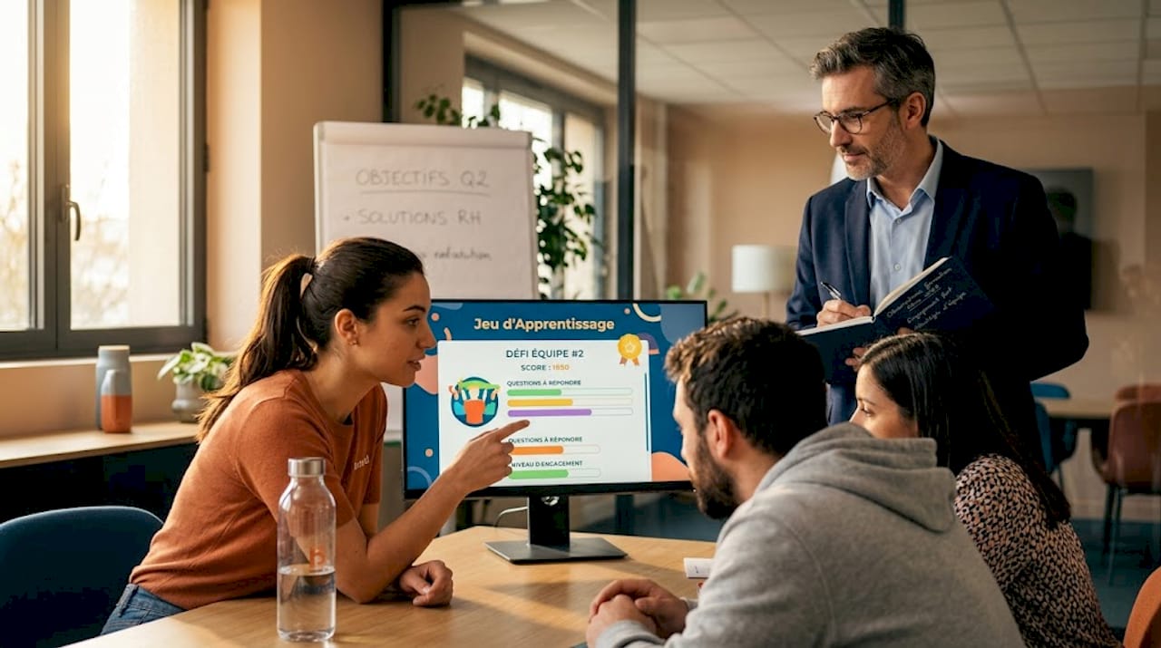 Des collaborateurs participent à une session de jeu de formation