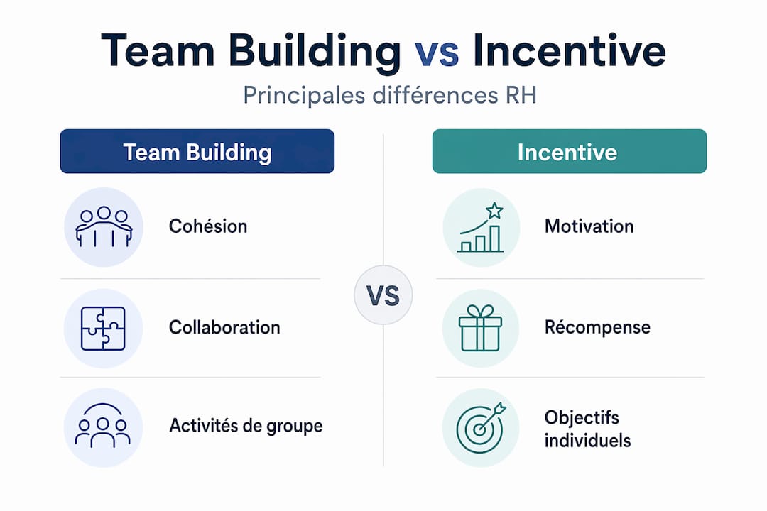 Infographie : les différences clés entre team building et incentive