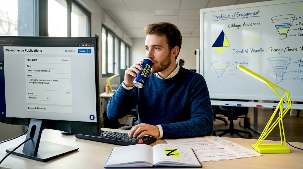 Un professionnel examine la qualité du contenu assis à un bureau partagé.
