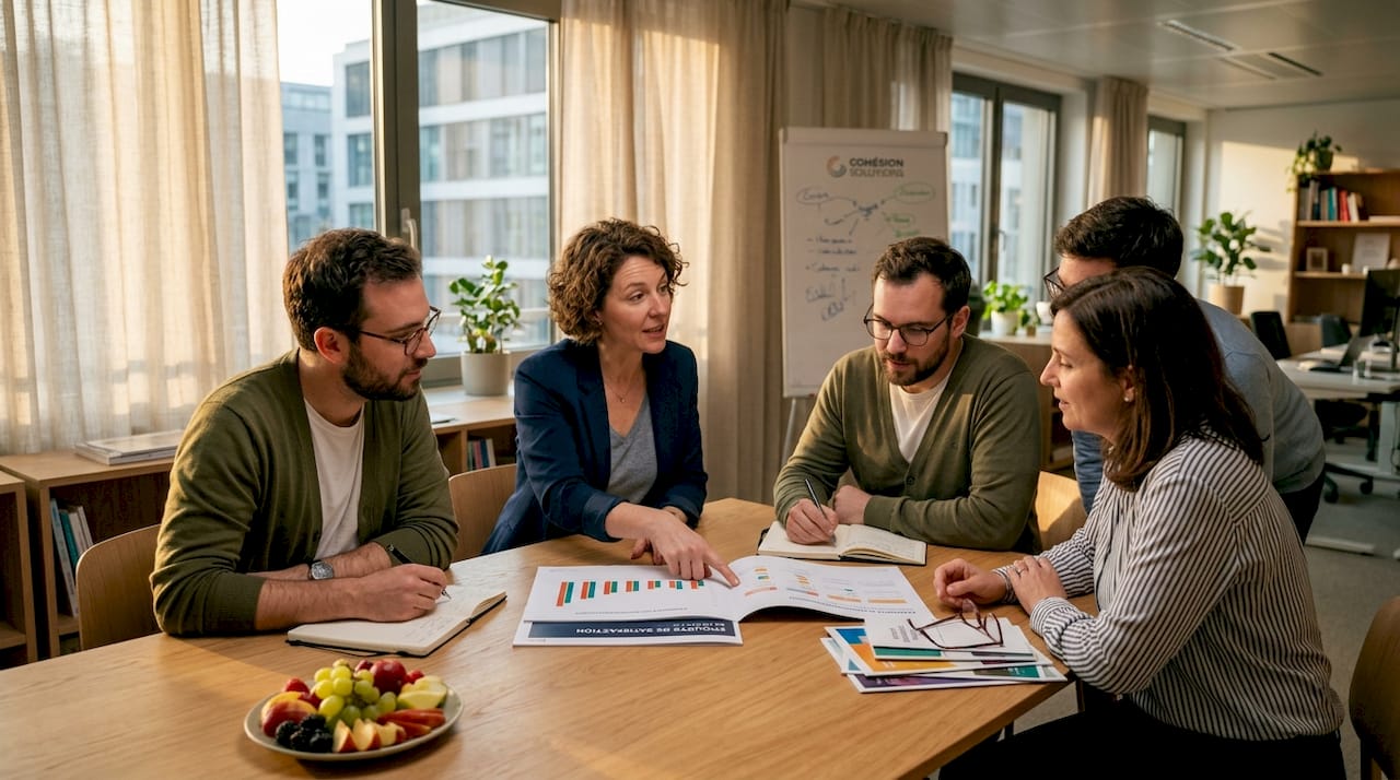Lors de la réunion, le groupe analyse les réponses au questionnaire des participants.