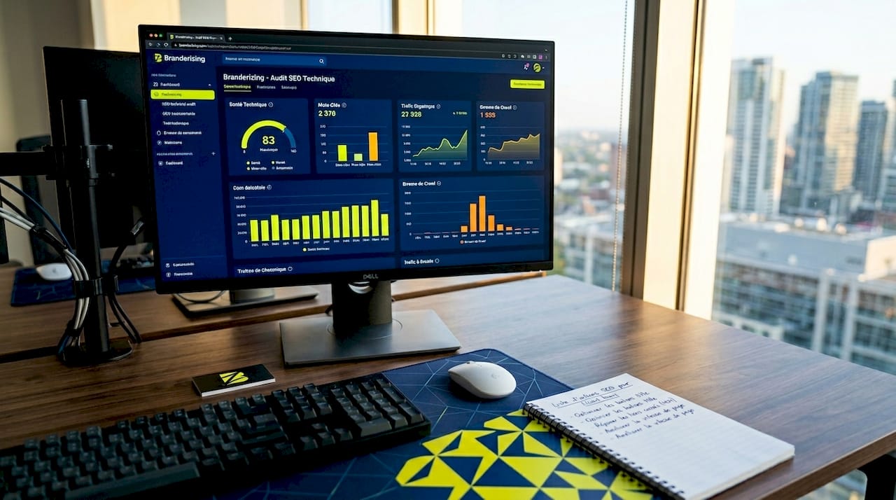 Capture d’écran présentant un tableau de bord dédié à l’audit technique SEO