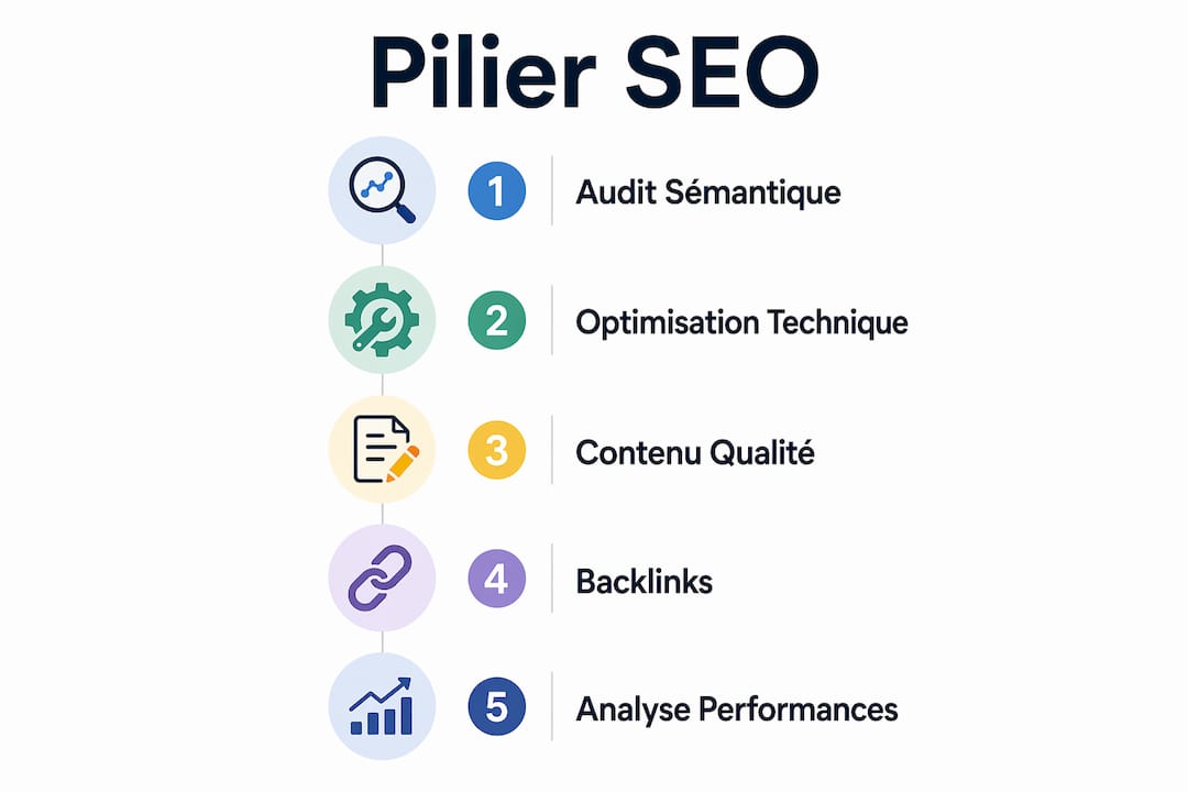 Infographie présentant les fondamentaux d'une stratégie SEO