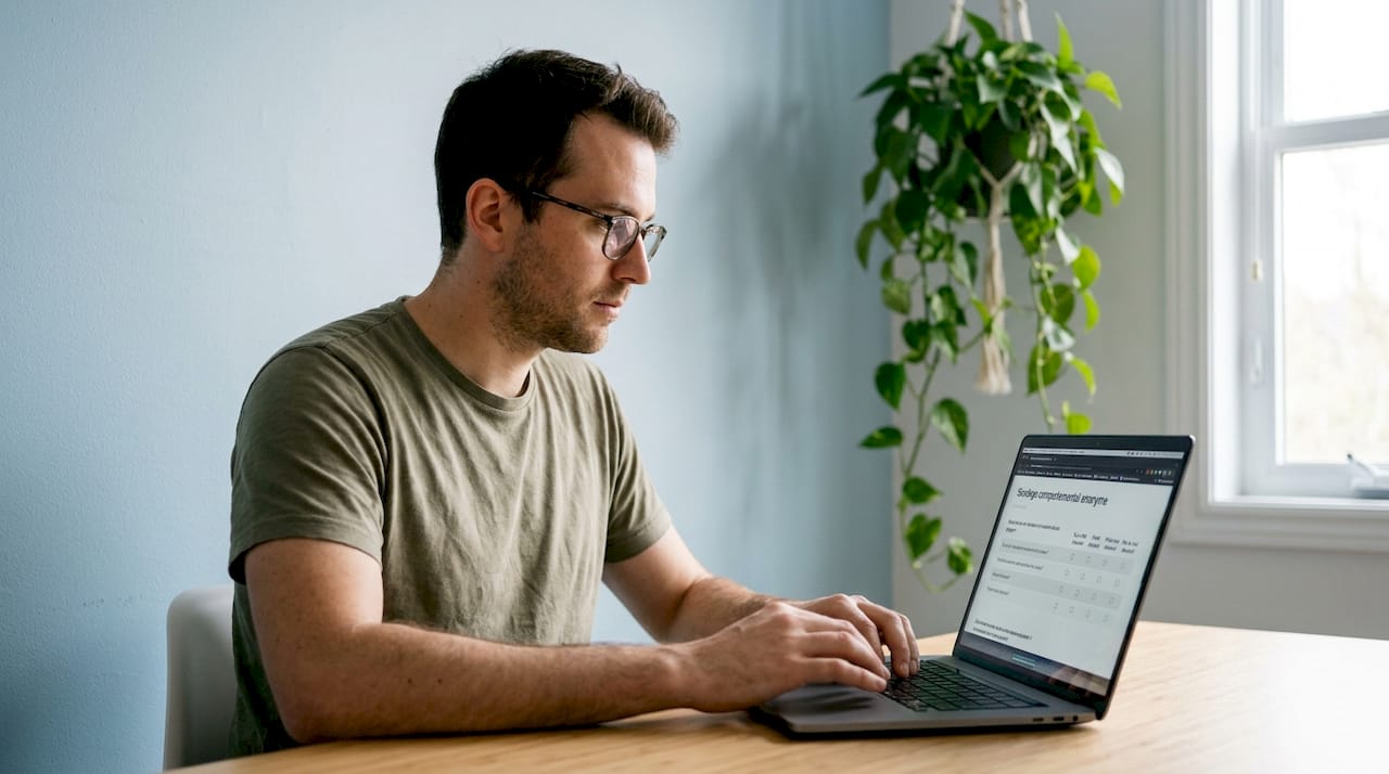 Un salarié en train de remplir un questionnaire sur ses comportements directement en ligne.