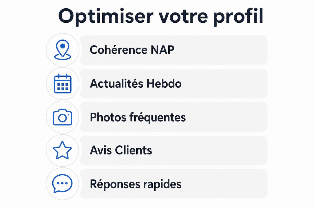 Découvrez en infographie les étapes clés pour booster la visibilité de votre fiche Google Business Profile.